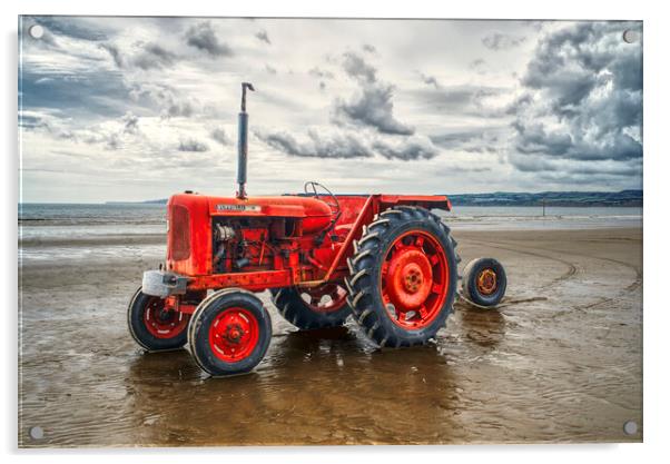 Filey Red Tractor Acrylic by Alison Chambers