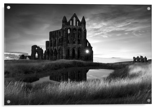 Whitby Abbey BW Acrylic by Alison Chambers