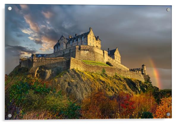 Edinburgh Castle Rainbow Acrylic by Alison Chambers