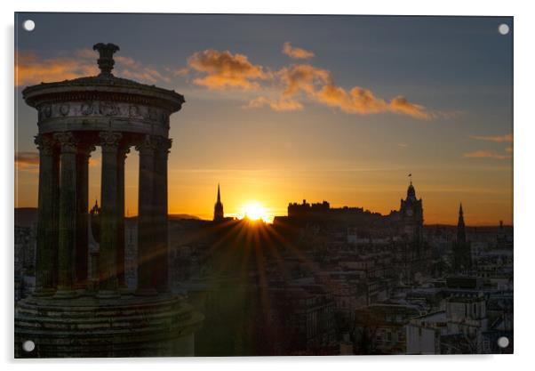 Edinburgh Sunset From Calton Hill Acrylic by Alison Chambers