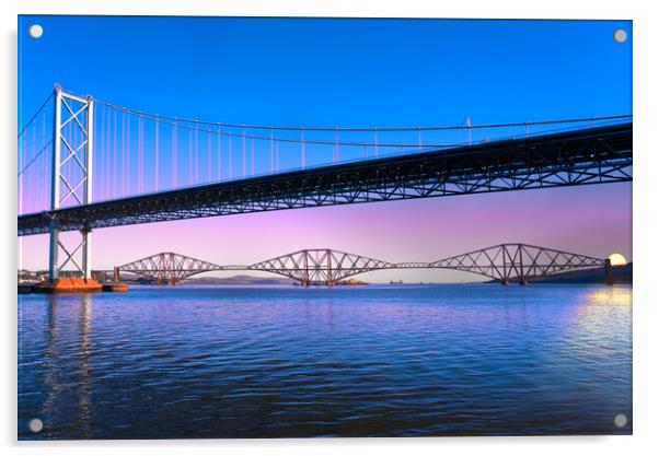Forth Road and Rail Bridges Acrylic by Alison Chambers