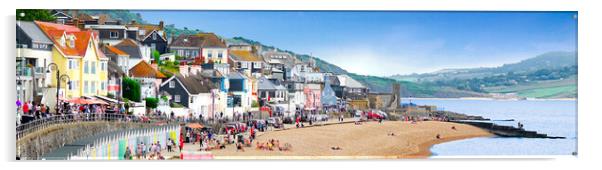 Lyme Regis Beach Front Panorama  Acrylic by Alison Chambers