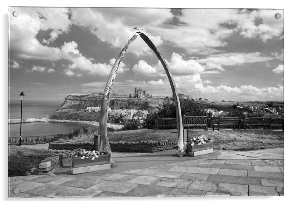 Whitby Whalebone Arch BW Acrylic by Alison Chambers