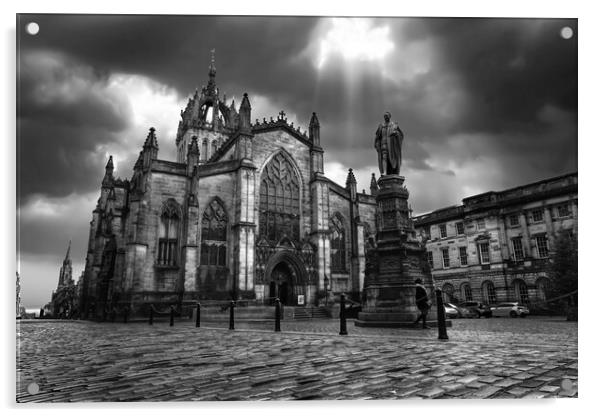 St Giles Cathedral Edinburgh BW Acrylic by Alison Chambers