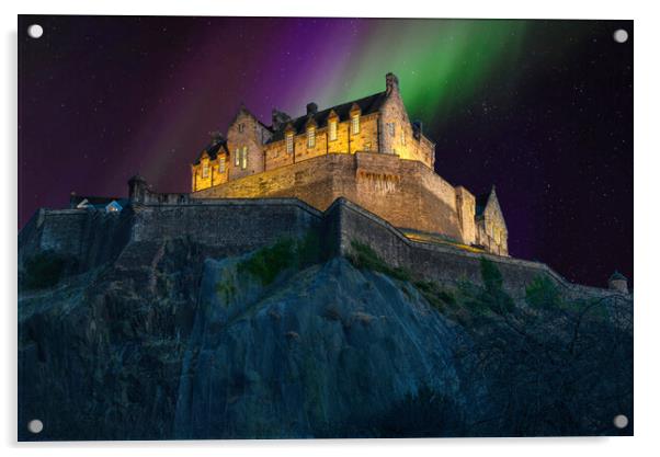 Edinburgh Castle Aurora Borealis  Acrylic by Alison Chambers
