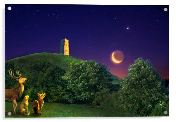 Glastonbury Tor Moonstruck  Acrylic by Alison Chambers