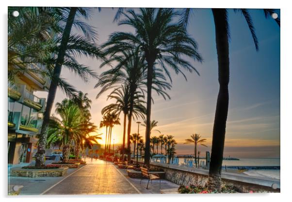 Marbella Promenade Sunrise Acrylic by Alison Chambers
