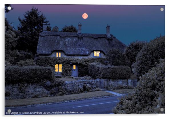 Full Moon Cottage Chipping Campden Acrylic by Alison Chambers