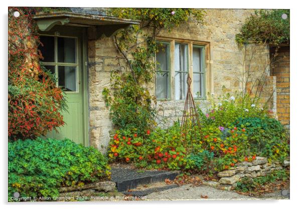 Autumn Cottage Bibury Acrylic by Alison Chambers