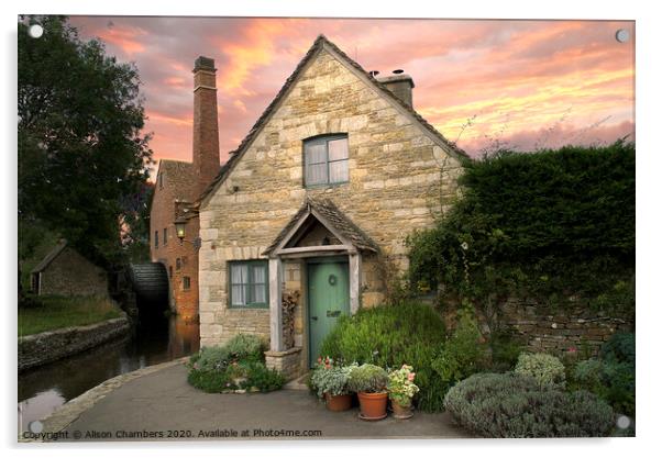 The Old Mill Lower Slaughter Acrylic by Alison Chambers