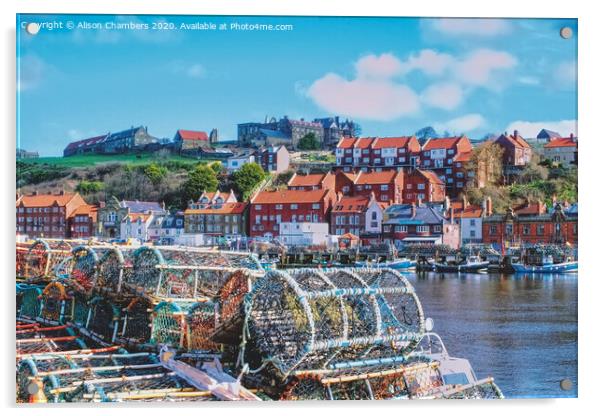 Whitby Harbour Fishing Baskets Acrylic by Alison Chambers