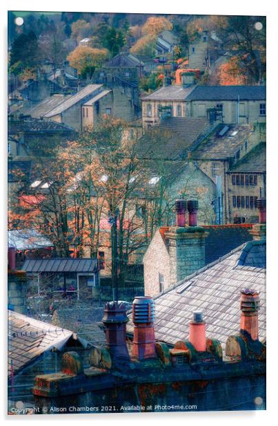 Holmfirth Rooftops and Chimney Pots  Acrylic by Alison Chambers