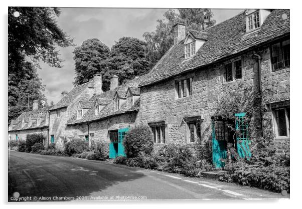 Snowshill Cottages Colour Selected  Acrylic by Alison Chambers