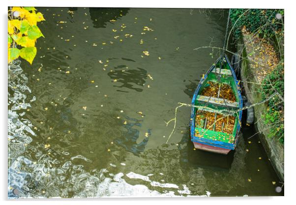 wooden boat moored on the bank of the river Acrylic by David Galindo