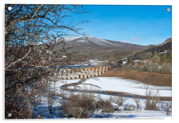 railroad bridge across the snowy valley Acrylic by David Galindo