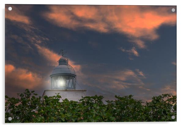 maritime lighthouse lit with sunset sky Acrylic by David Galindo