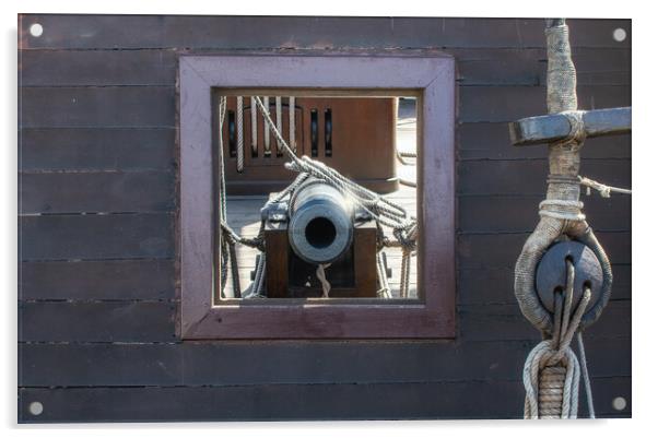 frontal view of cannon in its porthole Spanish galleon Acrylic by David Galindo