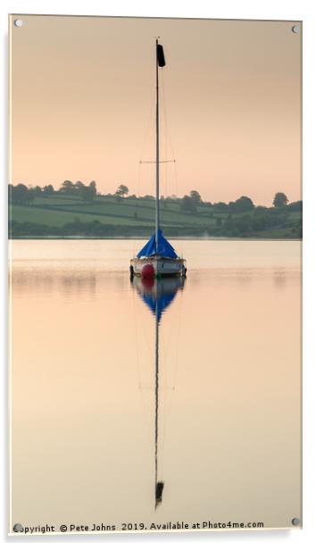 Boat reflecting on lake Acrylic by Pete Johns