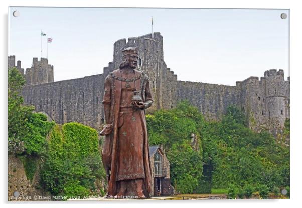 Henry Tudor statue at Pembroke Castle, South Wales Acrylic by David Mather