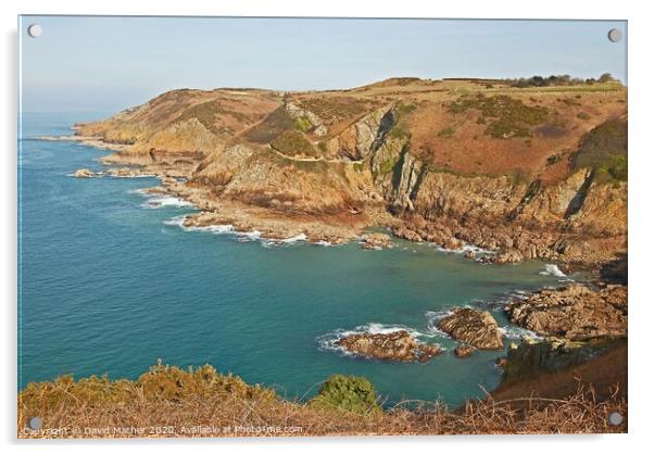 Rocky cove near Crabbe, Jersey, Channel Islands Acrylic by David Mather