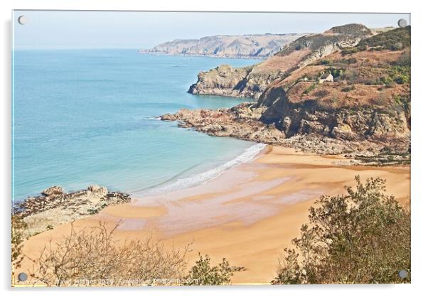 Beautiful sandy bay at Greve de Lacq, Jersey, Channel Islands Acrylic by David Mather