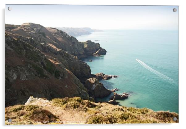 Rocky coast near Crabbe, Jersey, Channel Islands Acrylic by David Mather