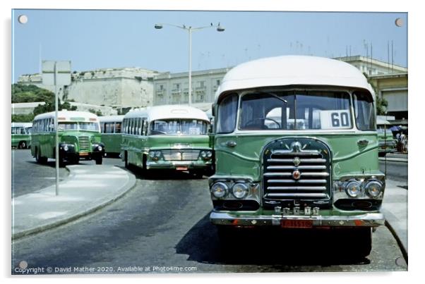 Classic buses at Valetta bus station, Malta Acrylic by David Mather