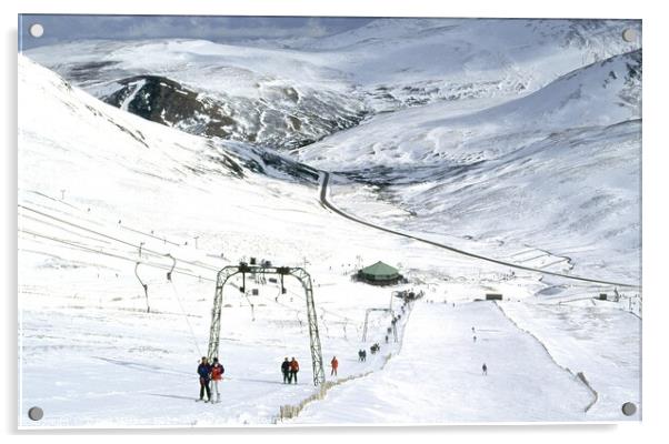 Skiing at Glen Shee, Scotland Acrylic by David Mather