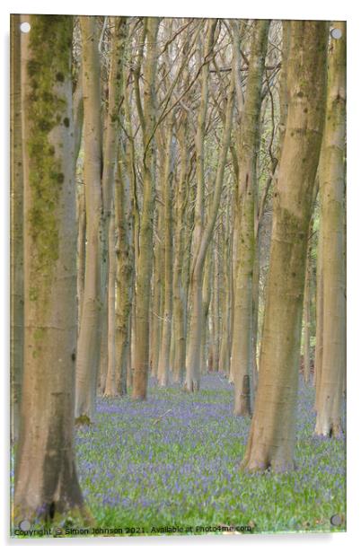  Trees and bluebells Acrylic by Simon Johnson