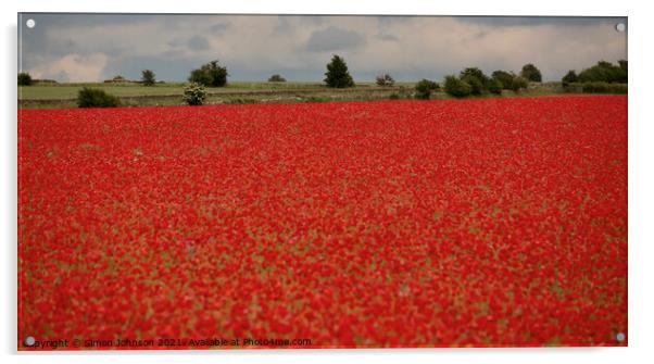 Cotswold Poppy Field Acrylic by Simon Johnson