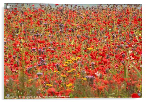 poppy field and meadow flowers Acrylic by Simon Johnson