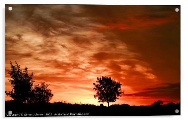 tree silhouette and sunrise  Acrylic by Simon Johnson