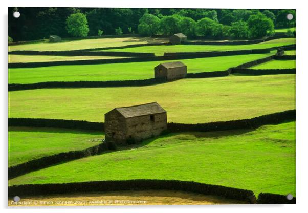 Fields and barns Acrylic by Simon Johnson