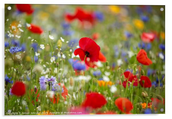 wild flower meadow with Poppy Acrylic by Simon Johnson