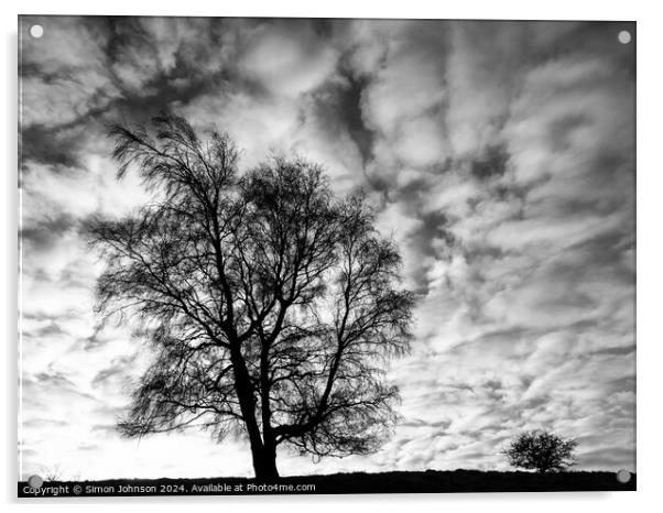 Two tree silhouettes in Monochrome  Acrylic by Simon Johnson