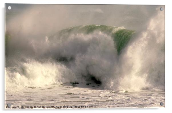  Cornish Storm Wave Acrylic by Simon Johnson