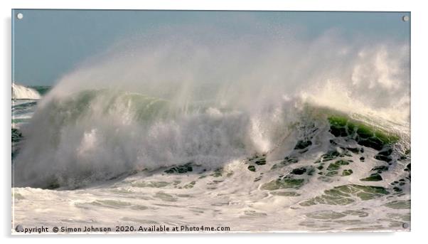 sunlit wind blown wave Acrylic by Simon Johnson