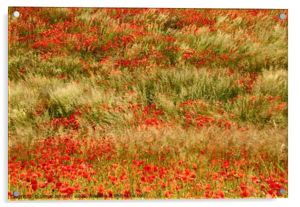 Poppies and grass blowing in the wind Acrylic by Simon Johnson
