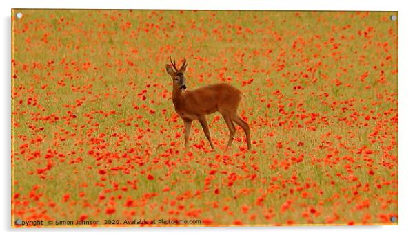 Deer in poppies Acrylic by Simon Johnson