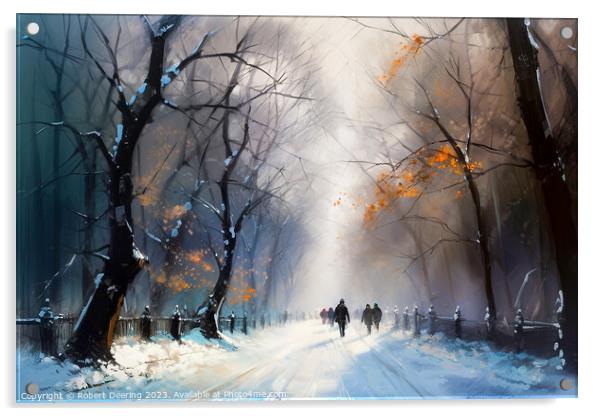 Snow In Central Park New York Acrylic by Robert Deering