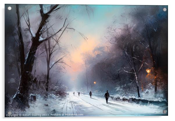 Sunset In Winter- Central Park New York Acrylic by Robert Deering