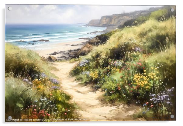 Beach path and wildflowers Acrylic by Robert Deering