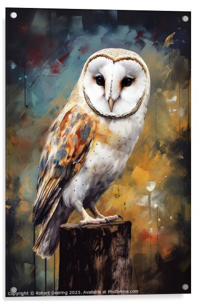 Barn Owl On Log Acrylic by Robert Deering