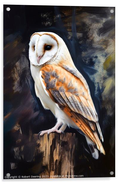 Barn Owl on Tree Stump Acrylic by Robert Deering