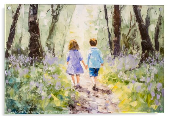 Hand in Hand in Bluebell woods Acrylic by Robert Deering