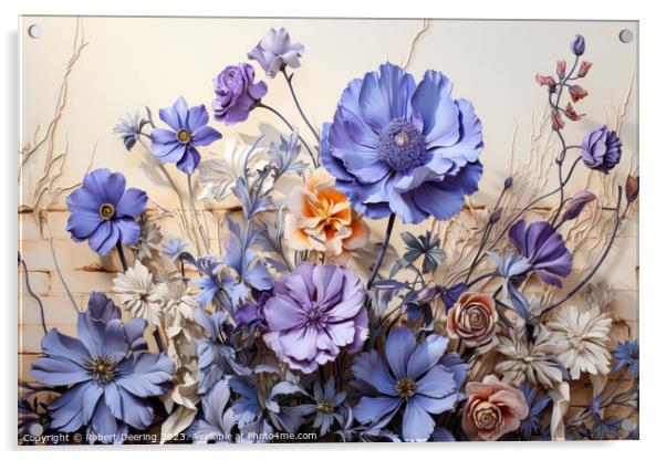 Flowers In Shades Of Blue Acrylic by Robert Deering