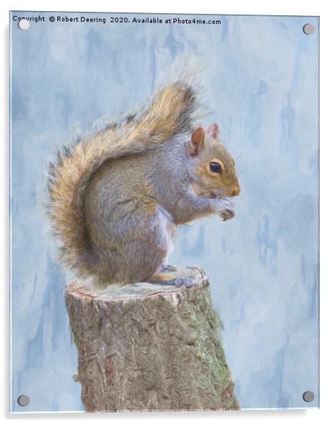 Grey squirrel on tree stump Acrylic by Robert Deering