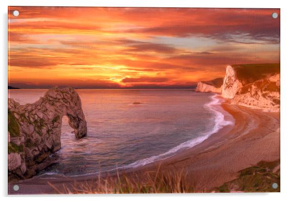 Durdle Door Dorset Sunset Acrylic by Robert Deering