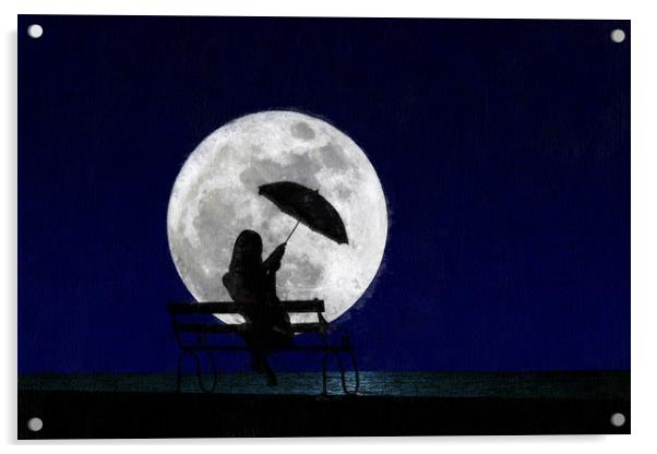 girl and moon Acrylic by Robert Deering