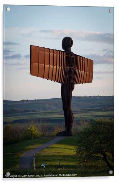 Golden Wings, Angel of the North Acrylic by Liam Neon